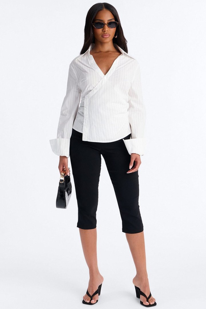 Melissa Asymmetrical Pinstripe Poplin Shirt - White/combo
