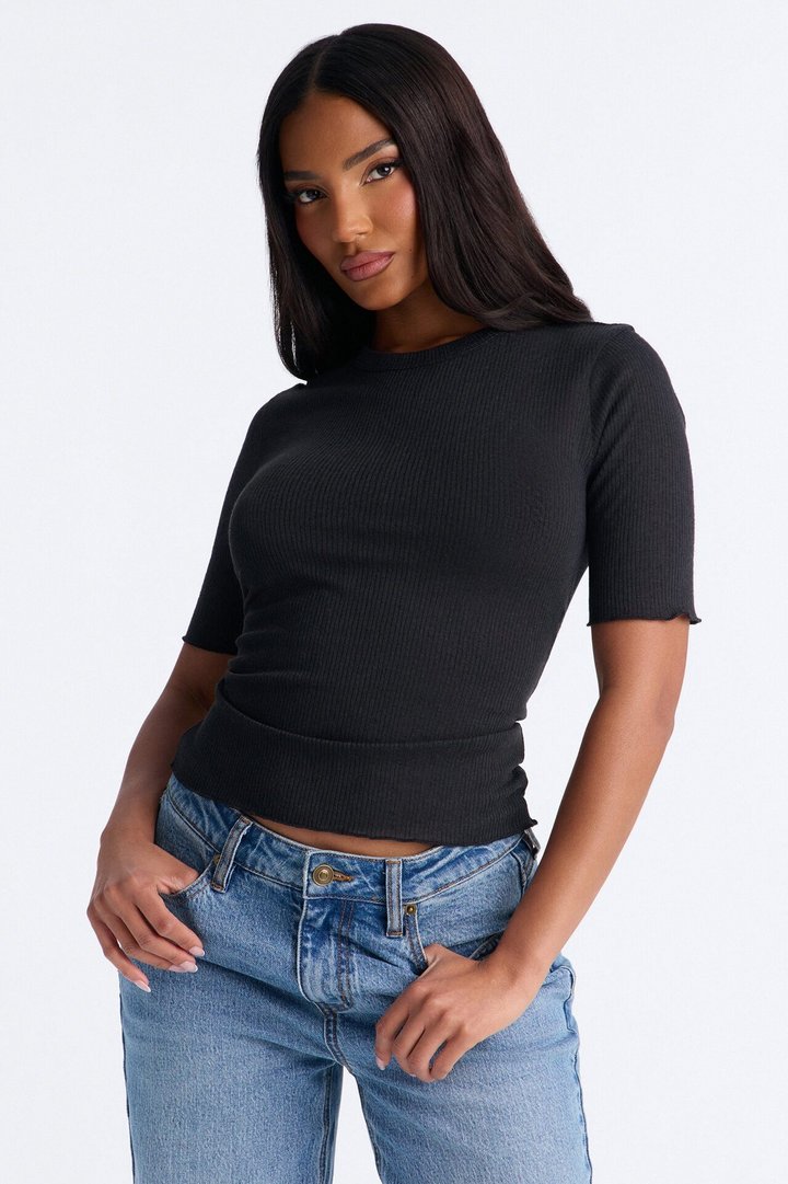 Bring You Back Ribbed Baby Tee - Black