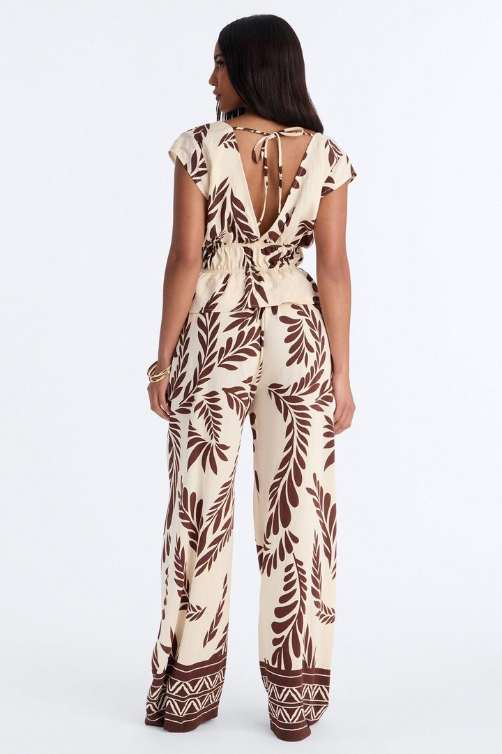 Soriana Linen Floral Pant Set - Brown Combo