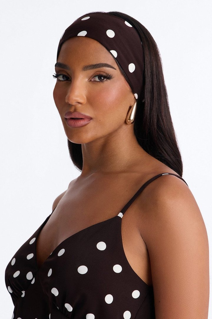 Monique Satin Polka Dot 3 Piece Pant Set - Brown Combo