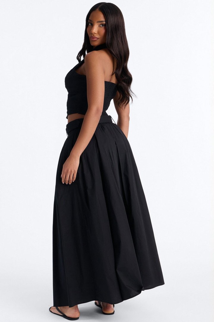 Lana Poplin Halter Maxi Skirt Set - Black