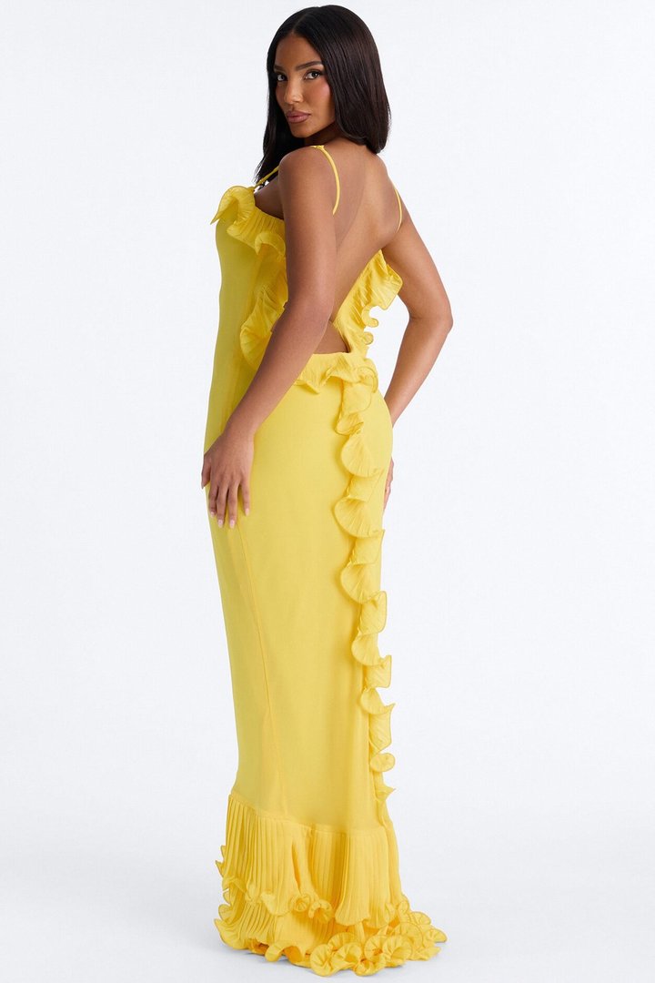In Bloom Ruffle Chiffon Gown - Yellow