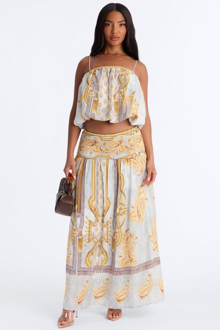 Better Days Bubble Cami Maxi Skirt Set - Gold/combo