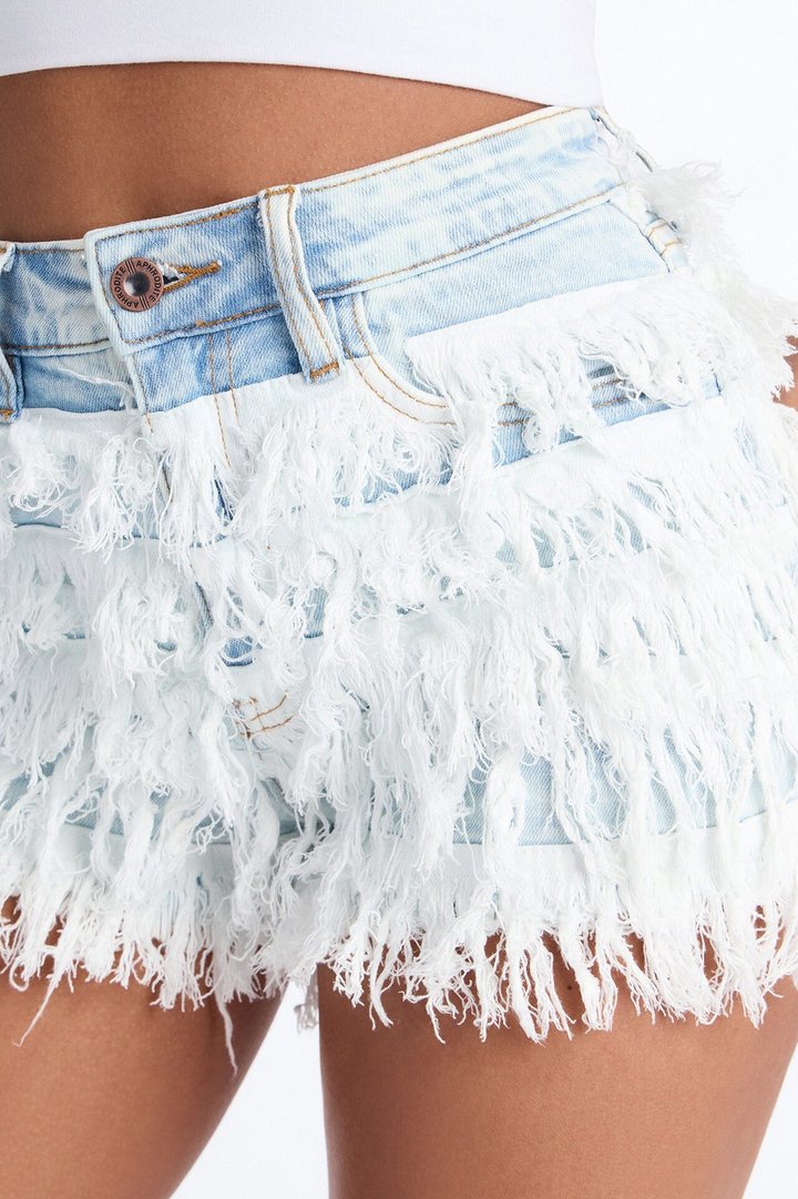 Cause A Scene Fray Hem Denim Shorts - Light Wash