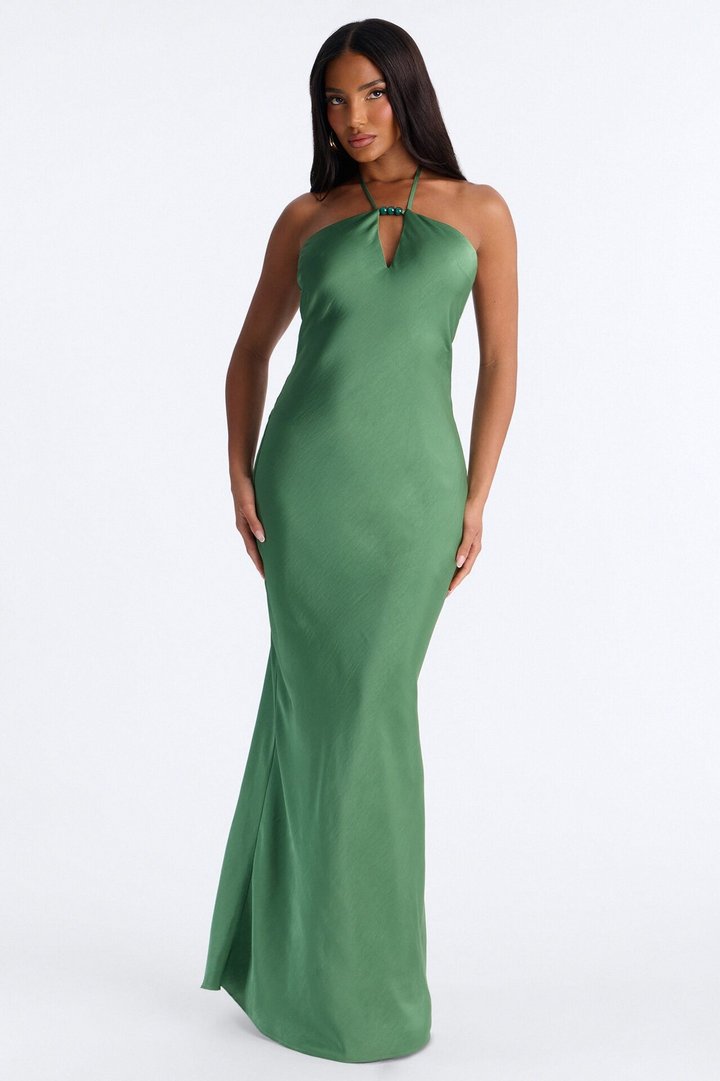 No Limits Satin Maxi Dress - Green