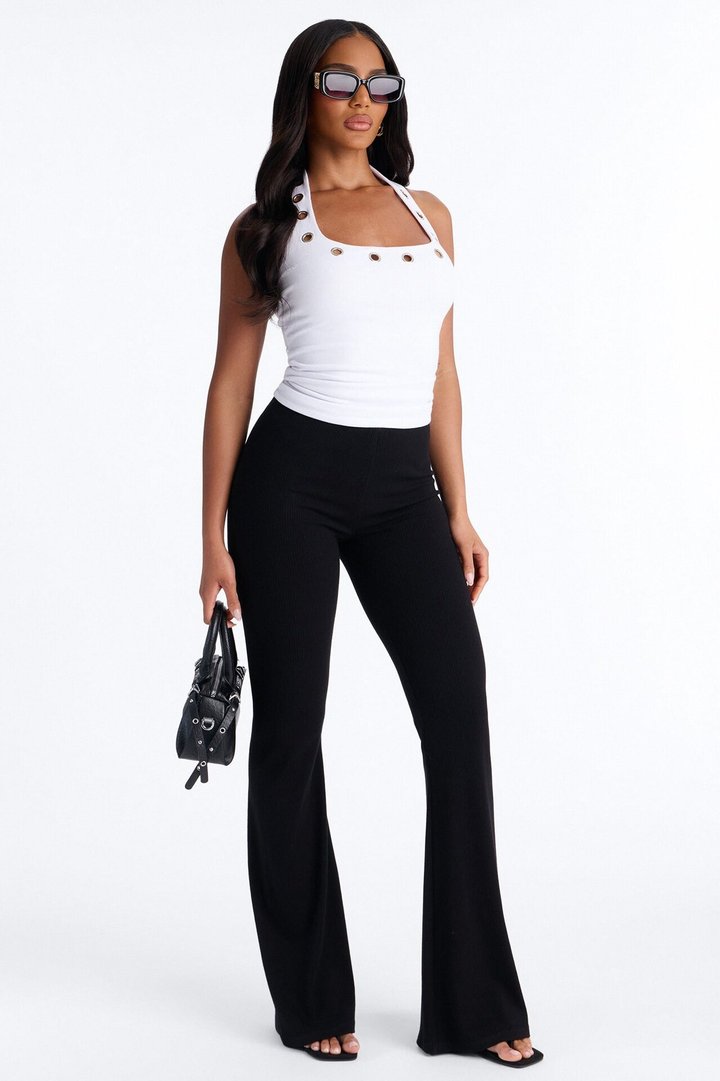 Ultra Ribbed Mid Rise Flare Pant - Black
