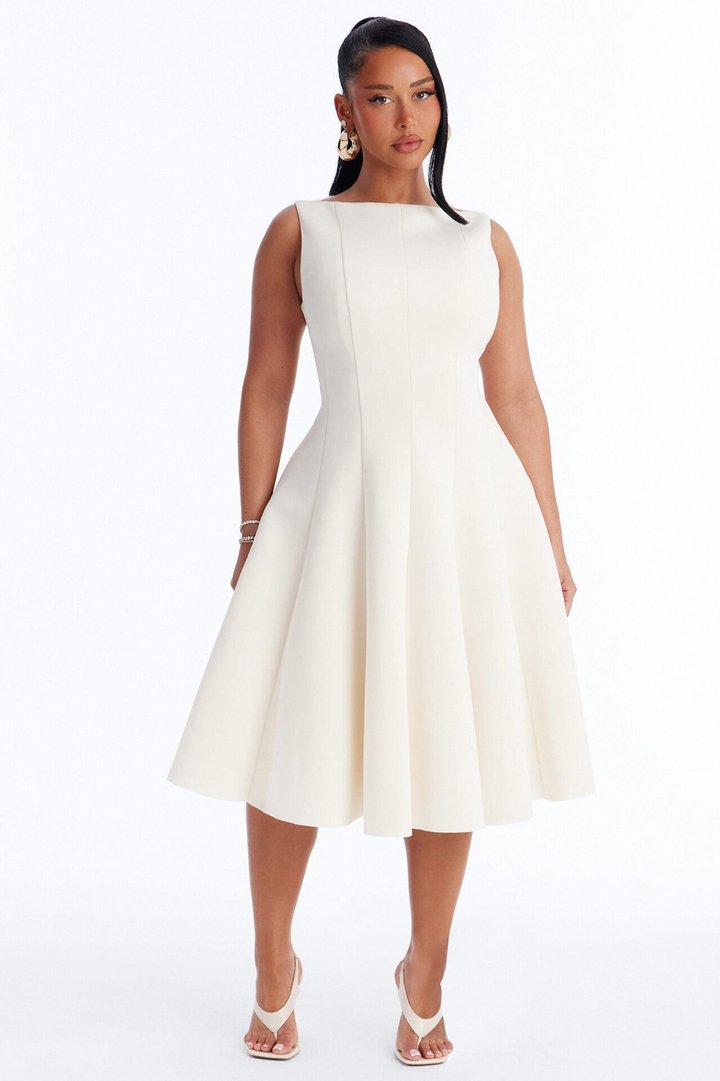 Petite Sweet Sunday Pleated Midi Dress - Cream