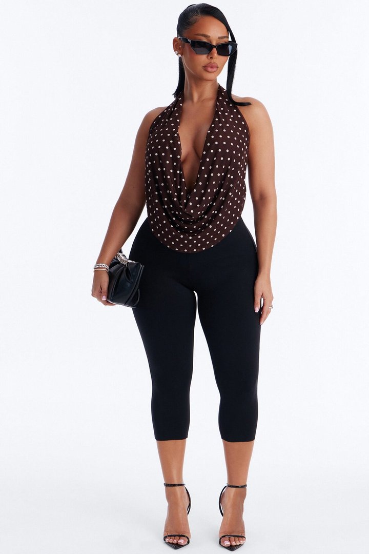 Melody Mesh Polka Dot Halter Top - Brown/combo