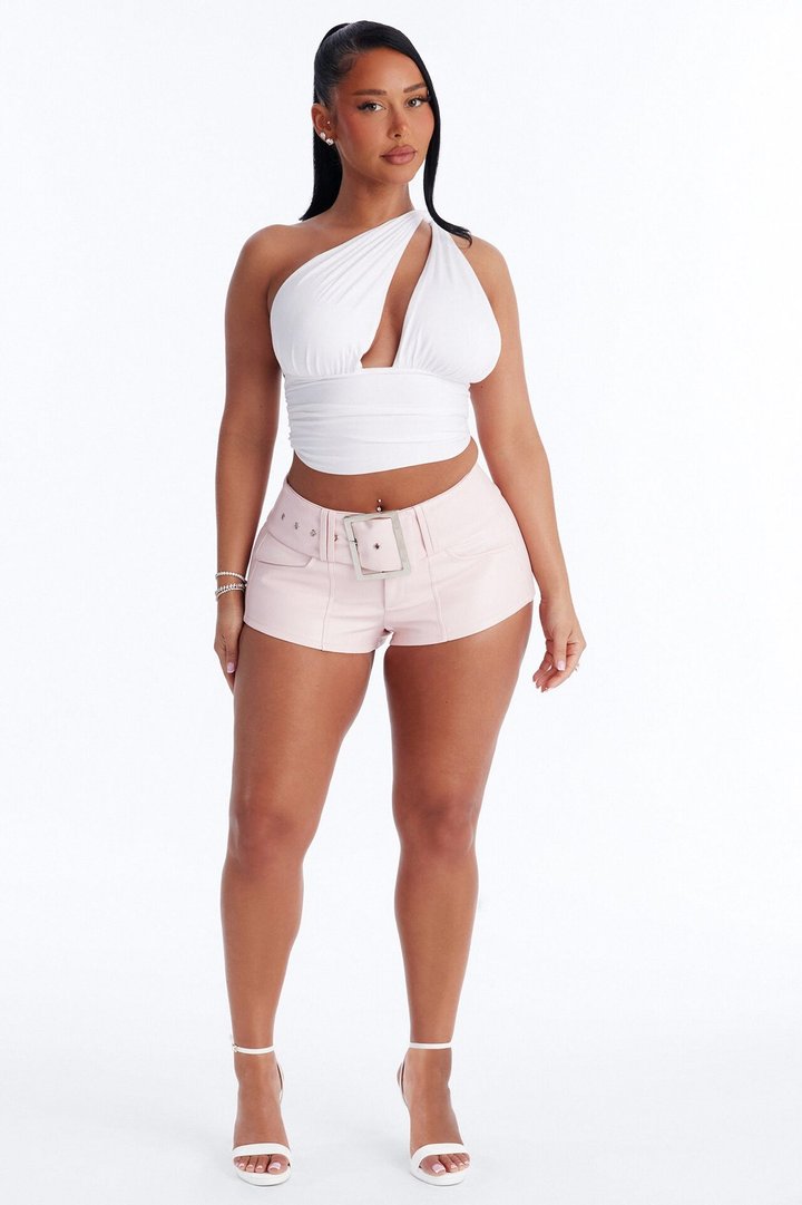 Festival Fever Belted Faux Leather Micro Short - Pink