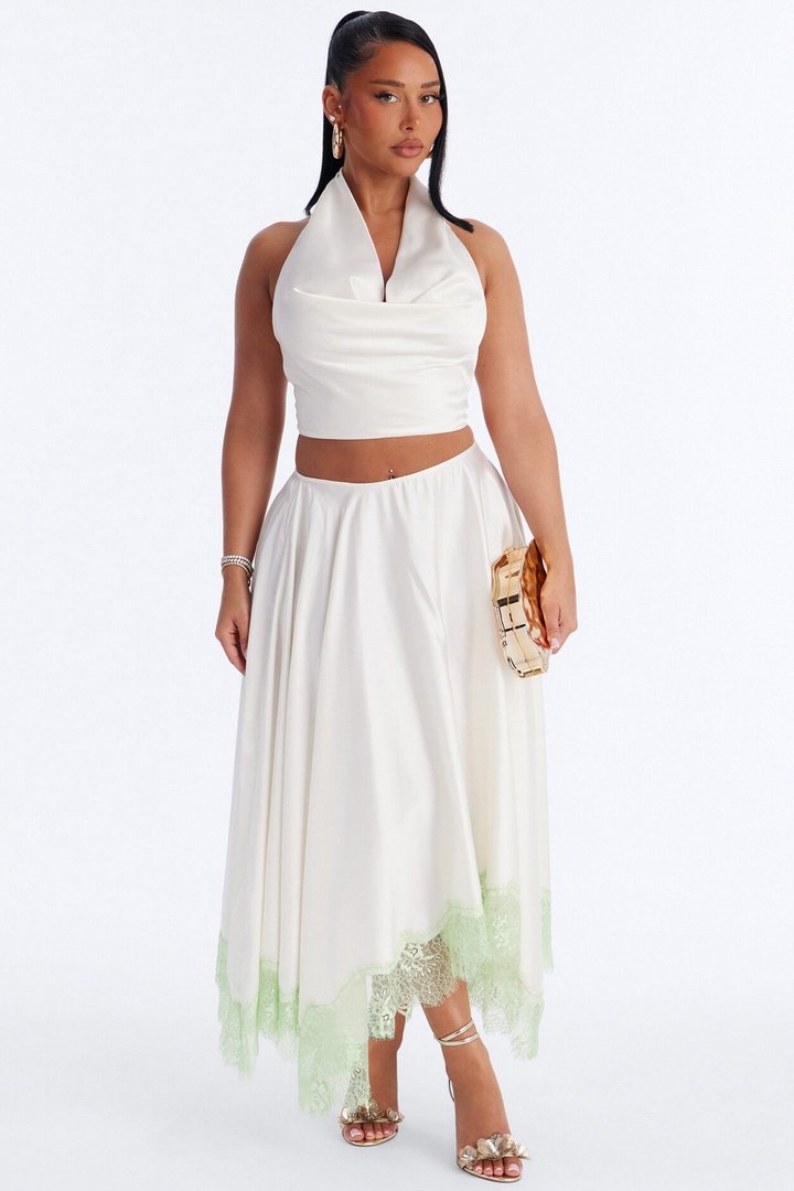 We Can Dance Satin Maxi Skirt Set - Off White