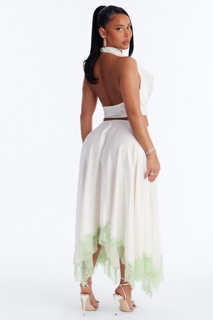 We Can Dance Satin Maxi Skirt Set - Off White