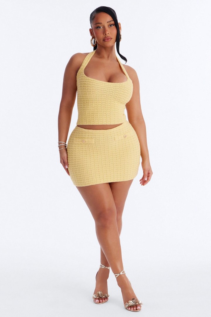 Minimal Effort Bodycon Sweater Mini Skirt - Butter Yellow