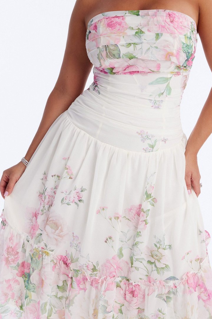 Ariella Floral Chiffon Midi Dress - White/combo