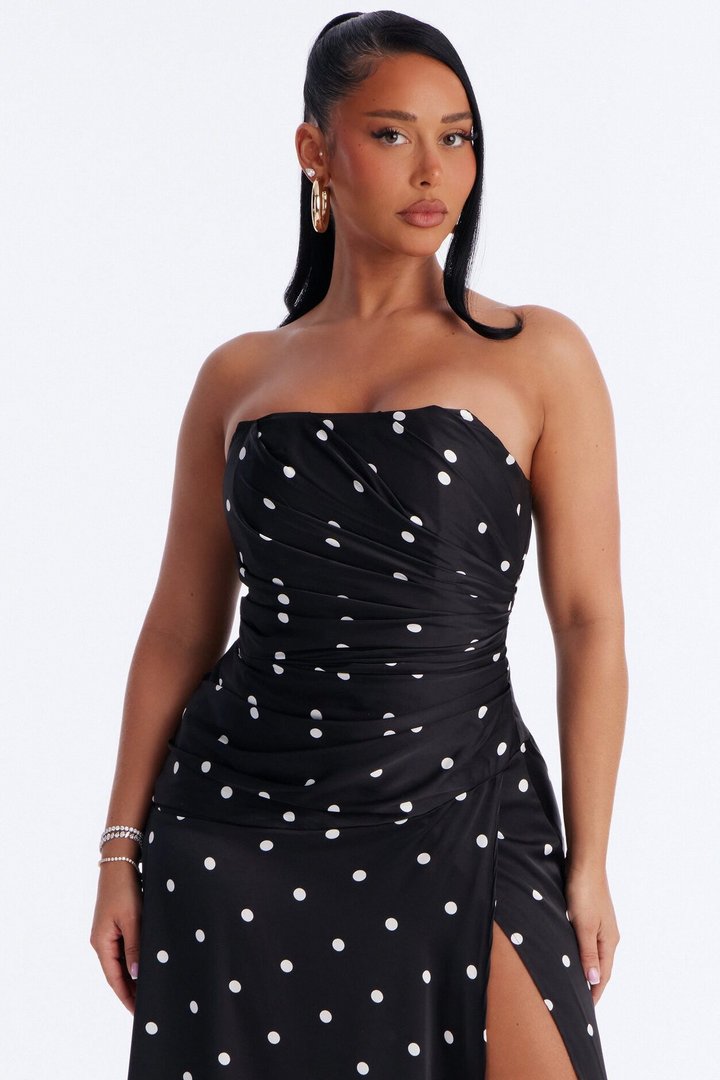 Cassie Satin Polka Dot Gown - Black/White