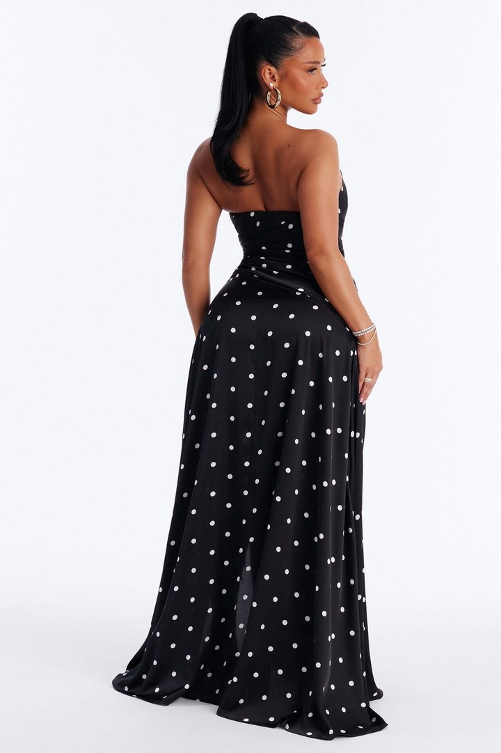 Cassie Satin Polka Dot Gown - Black/White