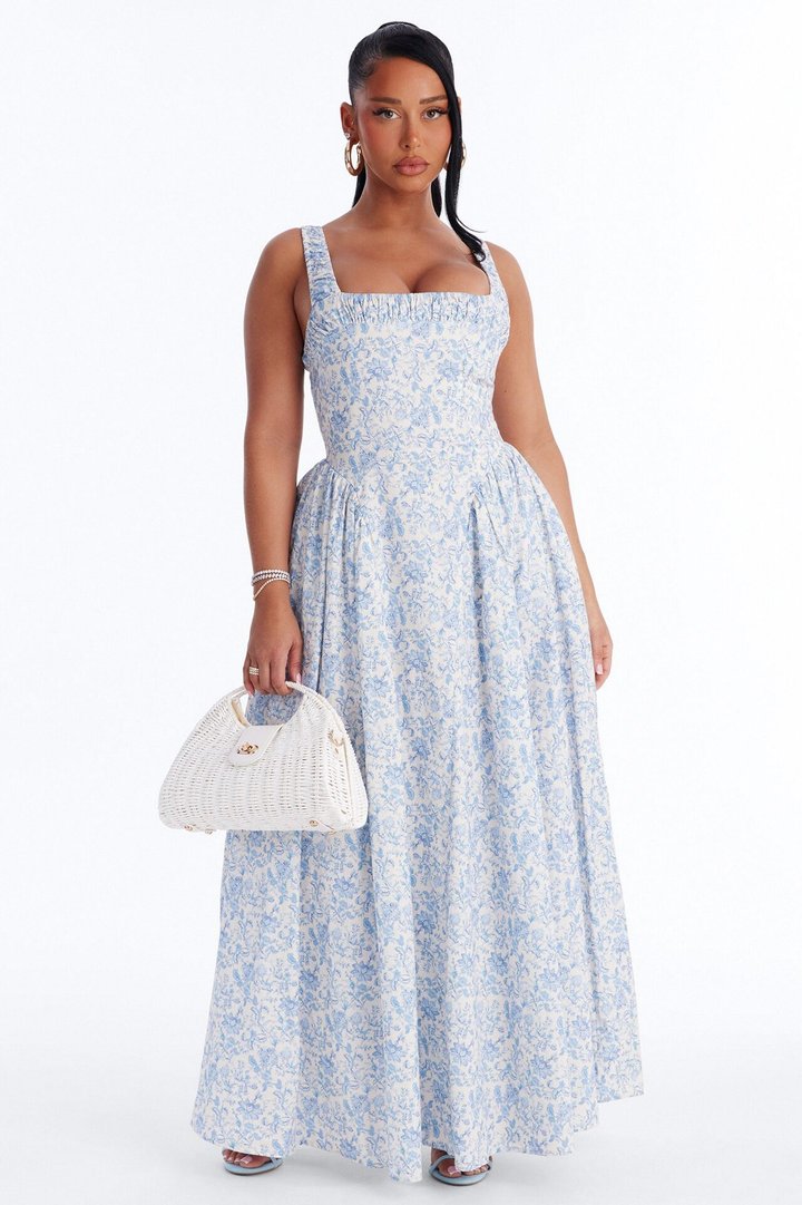 Fine As Wine Drop Waist Maxi Dress - Blue/combo