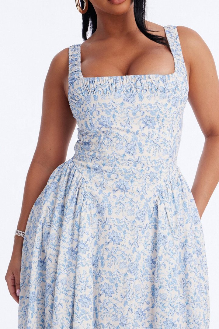 Fine As Wine Drop Waist Maxi Dress - Blue/combo