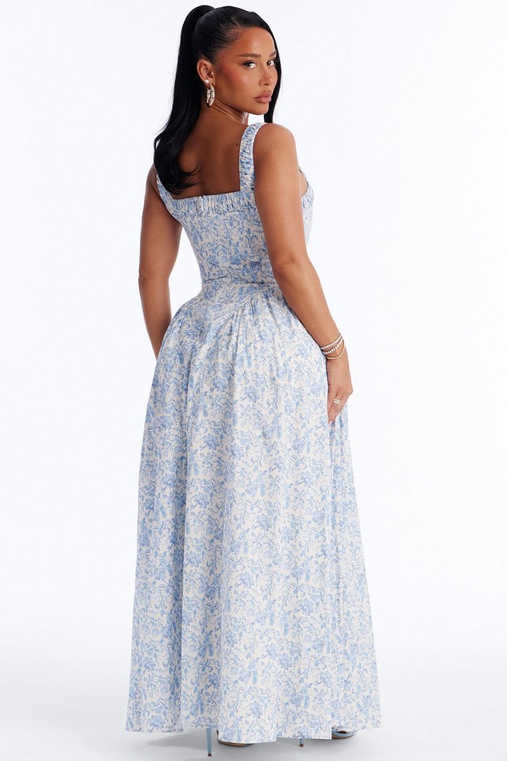 Fine As Wine Drop Waist Maxi Dress - Blue/combo