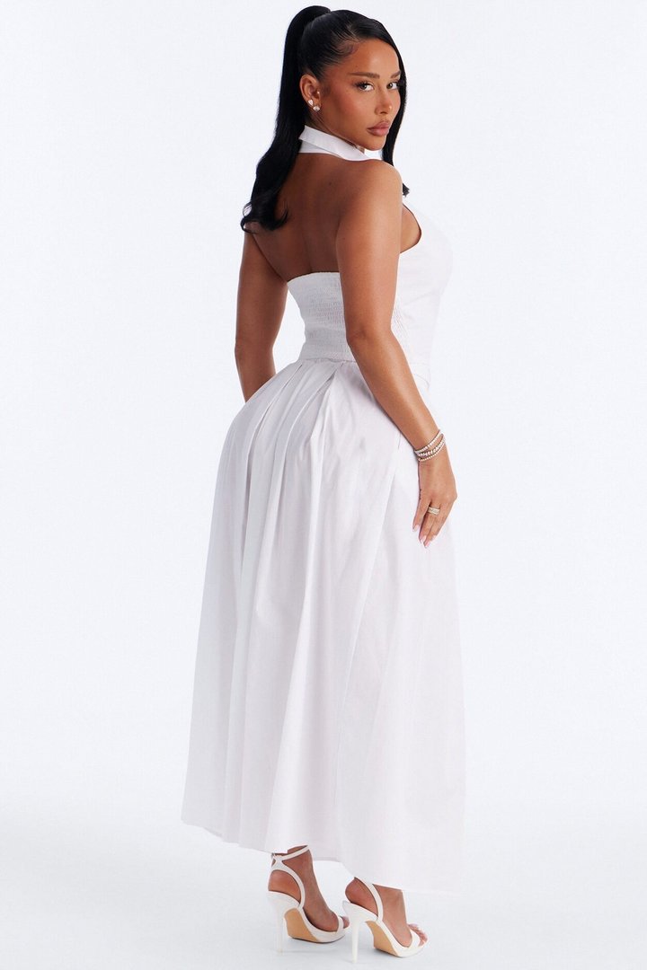 Lana Poplin Halter Maxi Skirt Set - White