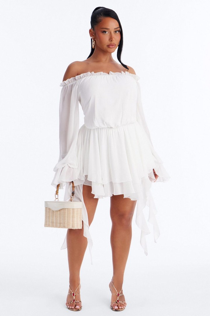 Paulina Ruffle Chiffon Mini Dress - White