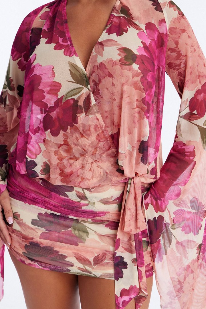 In Full Bloom Mesh Mini Dress - Pink/combo