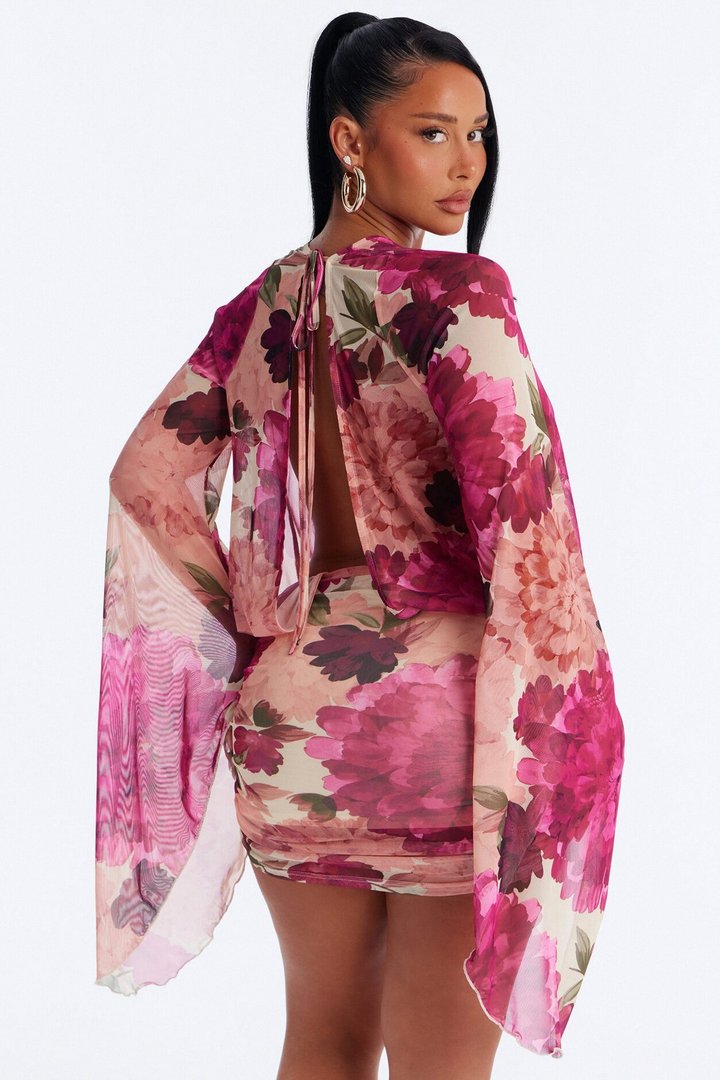 In Full Bloom Mesh Mini Dress - Pink/combo