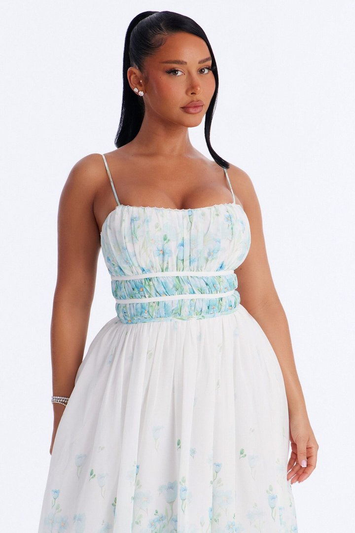 Xandra Floral Chiffon Midi Dress - Blue/combo