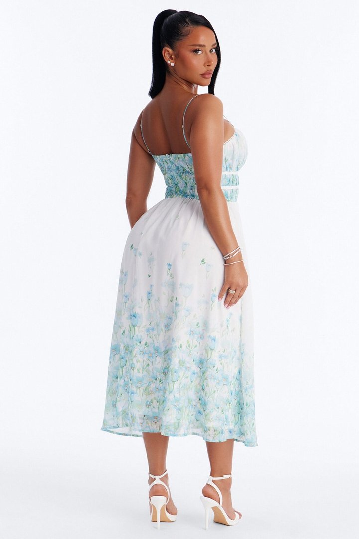 Xandra Floral Chiffon Midi Dress - Blue/combo