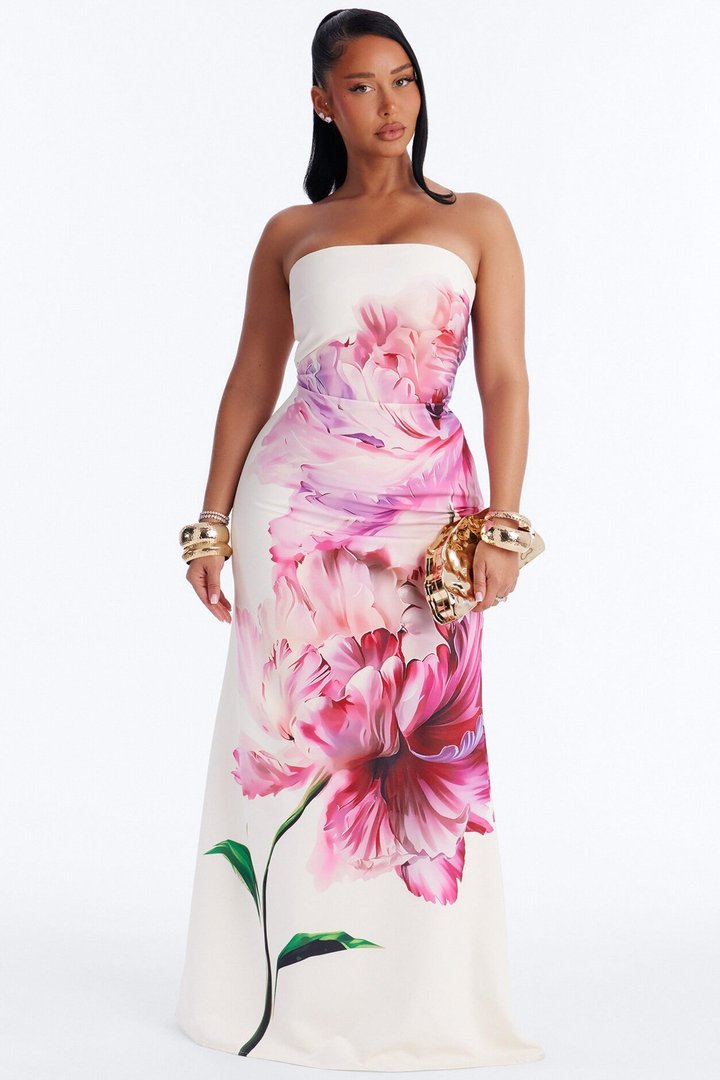 Whimsical Energy Strapless Maxi Dress - Magenta/combo