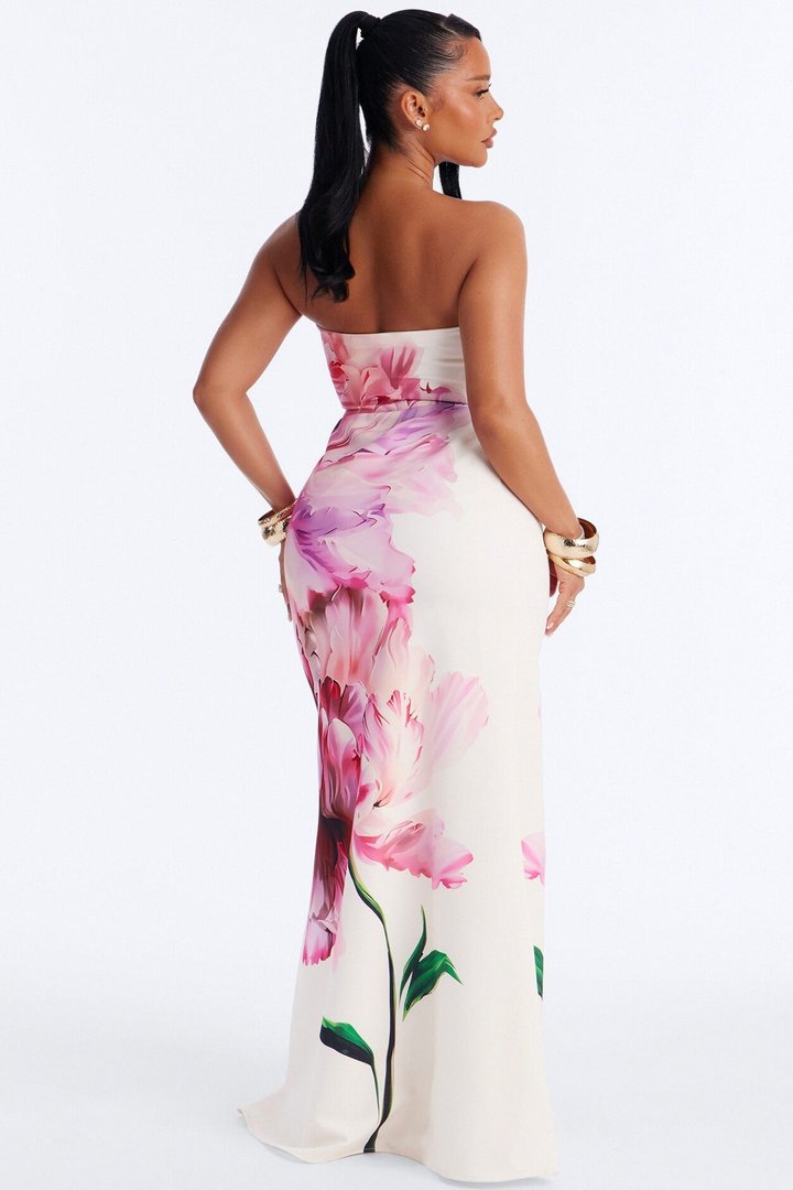 Whimsical Energy Strapless Maxi Dress - Magenta/combo