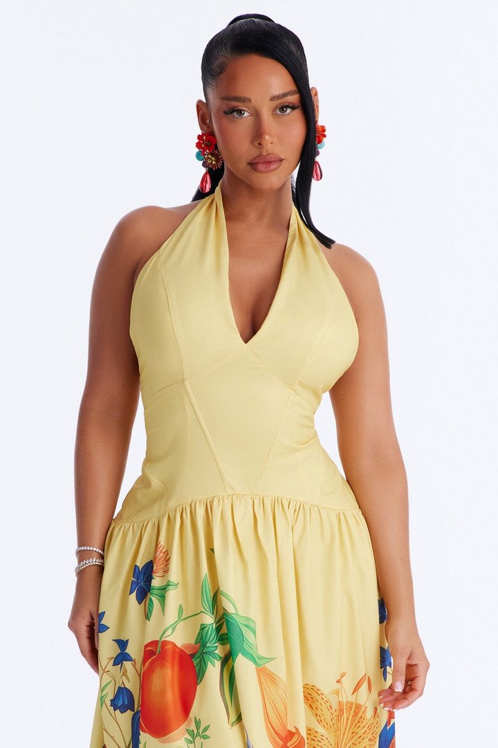 Summer Goddess Halter Maxi Dress - Yellow