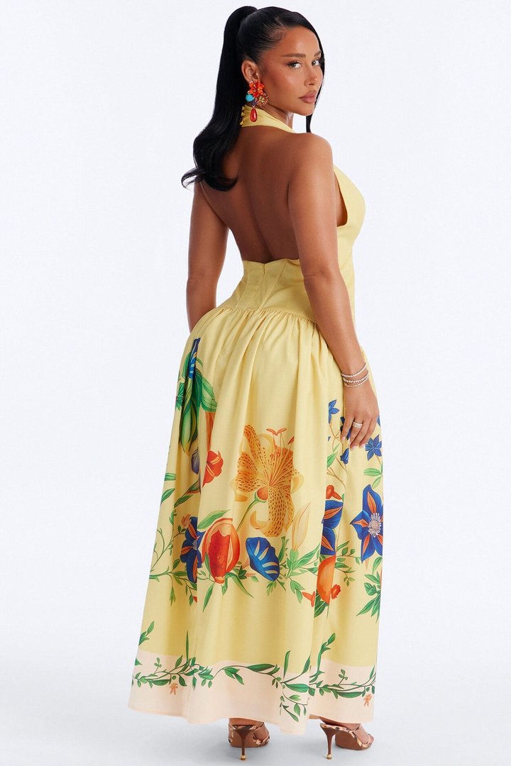 Summer Goddess Halter Maxi Dress - Yellow