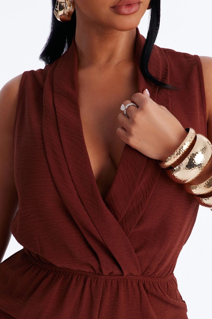 Belia Surplice Romper - Chocolate