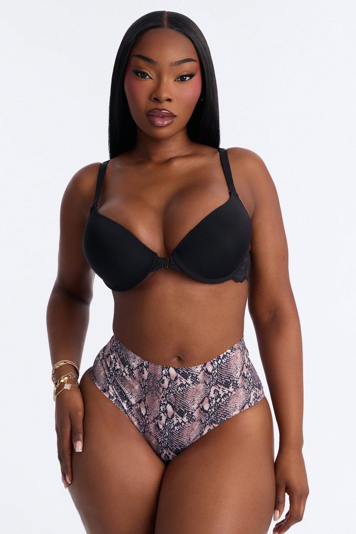 No Show Microfiber Smooth Snake Brazilian Panty - Black/Brown