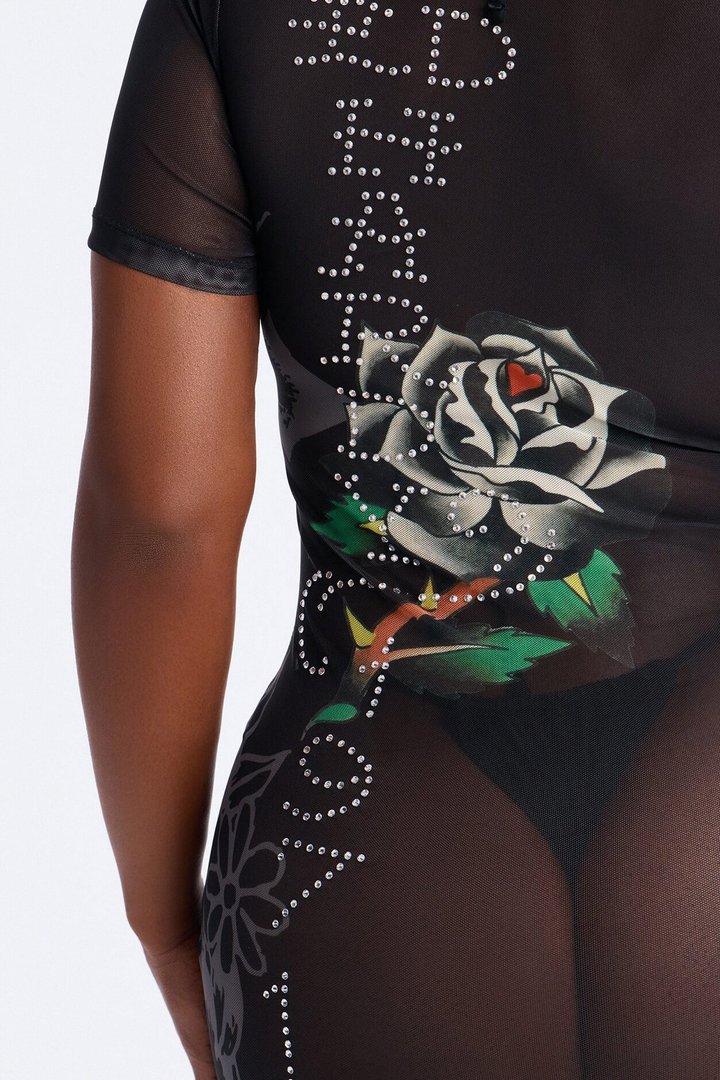 Ed Hardy Panther Mesh Cover Up Dress - Black/combo