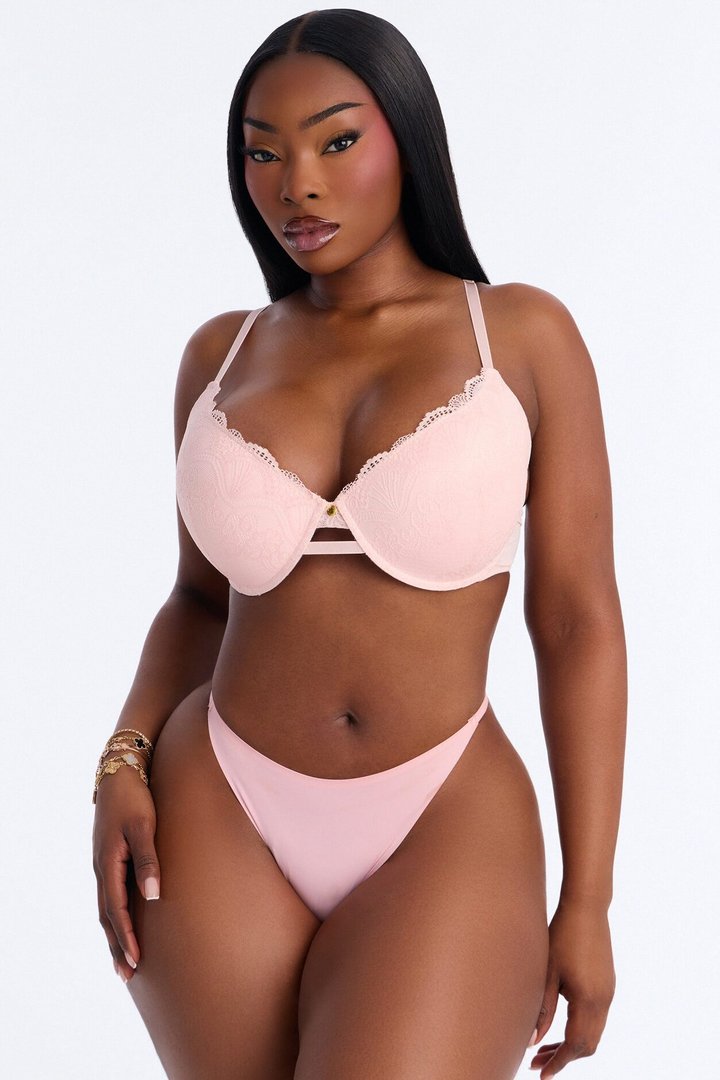 Lacey Lift Deep Plunge Push Up Lace Bra - Blush