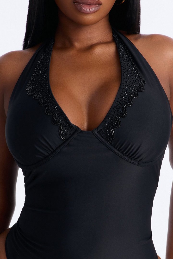 Alana Underwire Rhinestone 1 Piece Swimsuit - Black