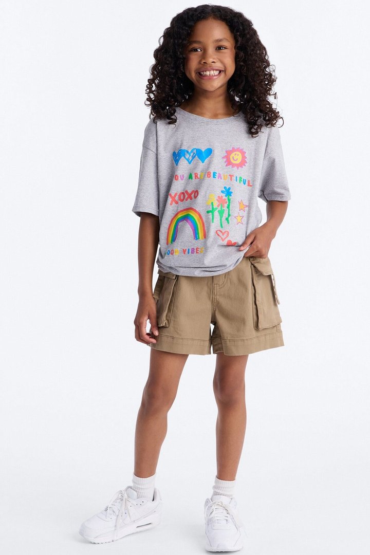 Mini Beautiful Doodles Short Sleeve Tee - Heather Grey