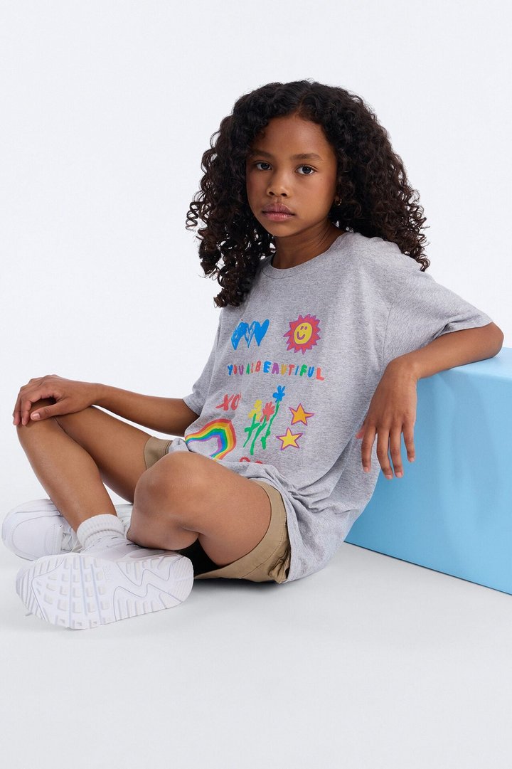 Mini Beautiful Doodles Short Sleeve Tee - Heather Grey