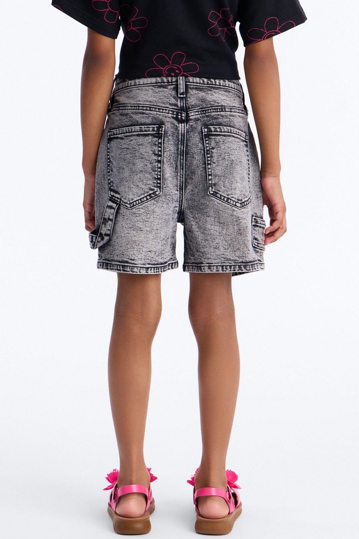 Mini Same Page Stretch Denim Utility Shorts - Black Wash