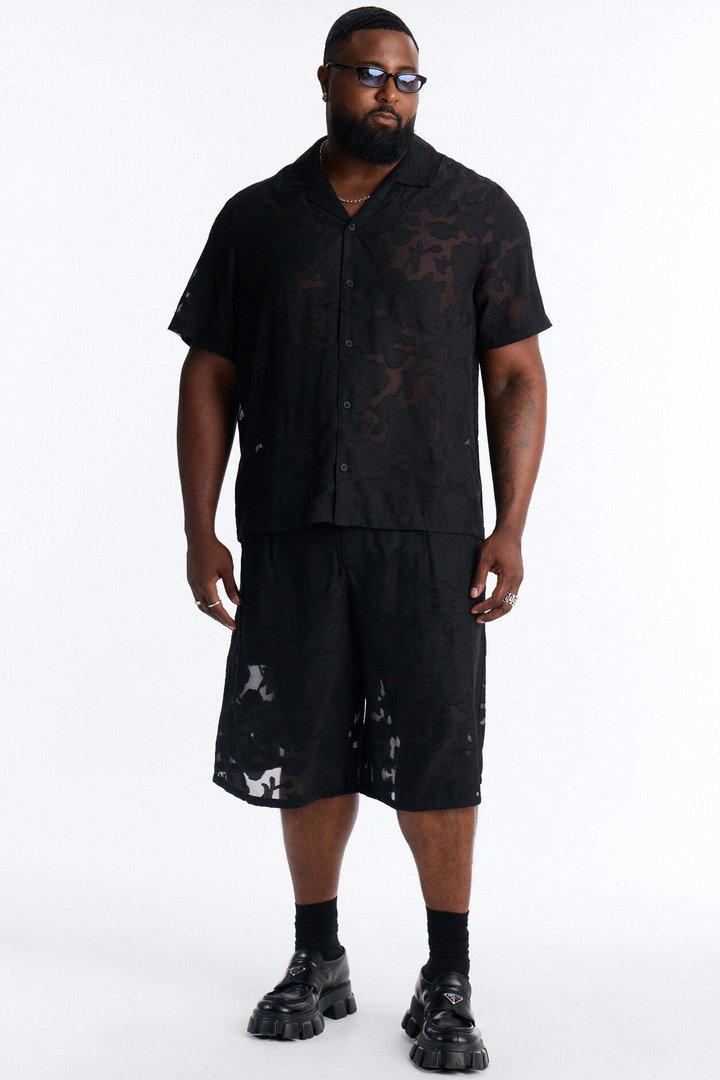 Duskforged Desert Rose Cuban Collar Button Up Shirt - Black