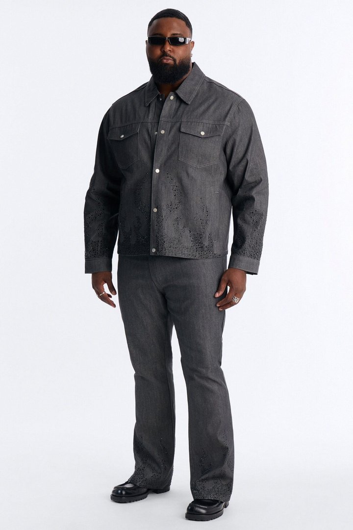 Cropped Dark Ember Trucker Jacket - Grey