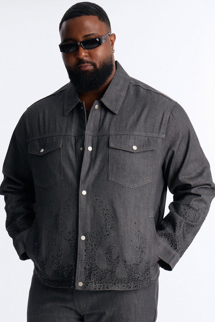 Cropped Dark Ember Trucker Jacket - Grey