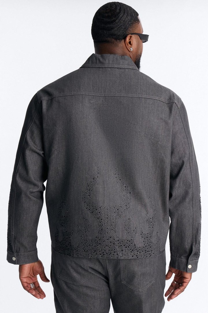 Cropped Dark Ember Trucker Jacket - Grey