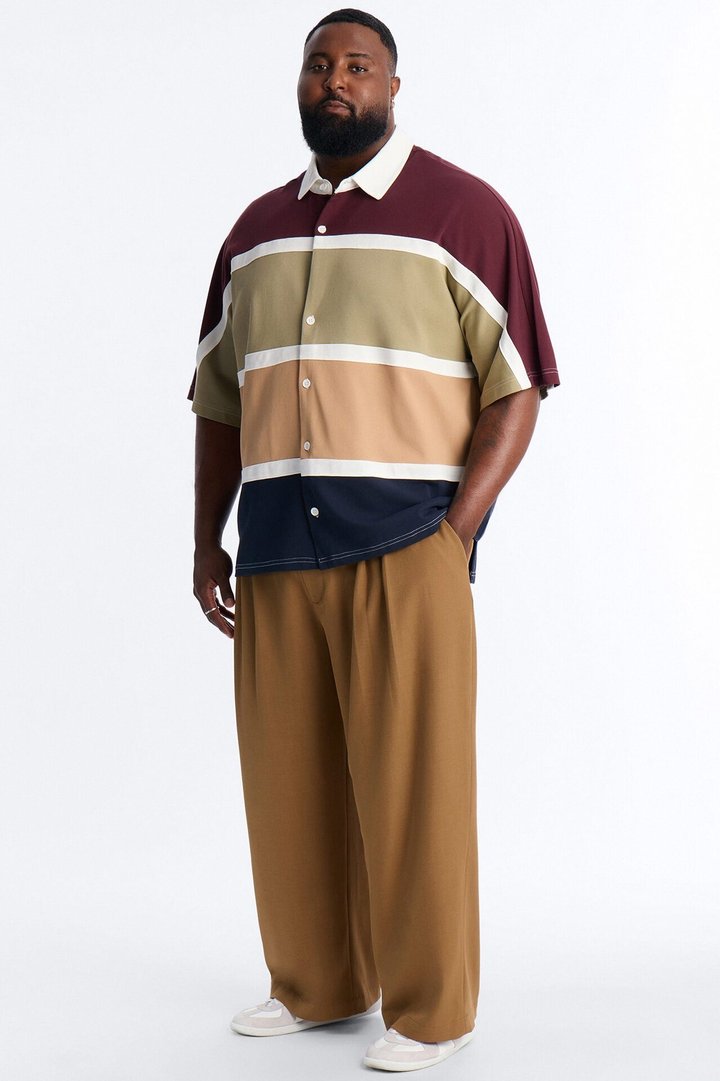 Oversized Spring Break Pique Button Up Shirt - Brown