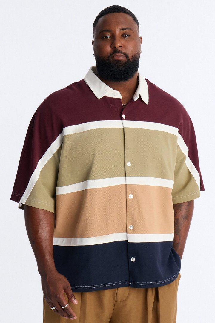 Oversized Spring Break Pique Button Up Shirt - Brown