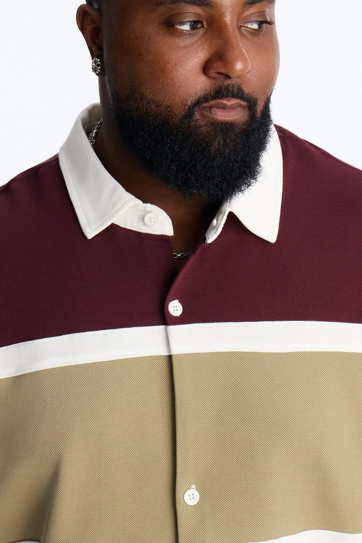 Oversized Spring Break Pique Button Up Shirt - Brown