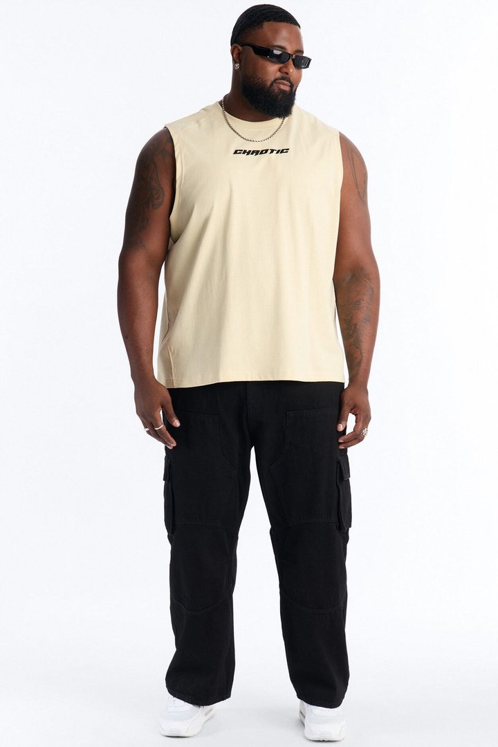 Chaotic Tribal Muscle Tee - Cream