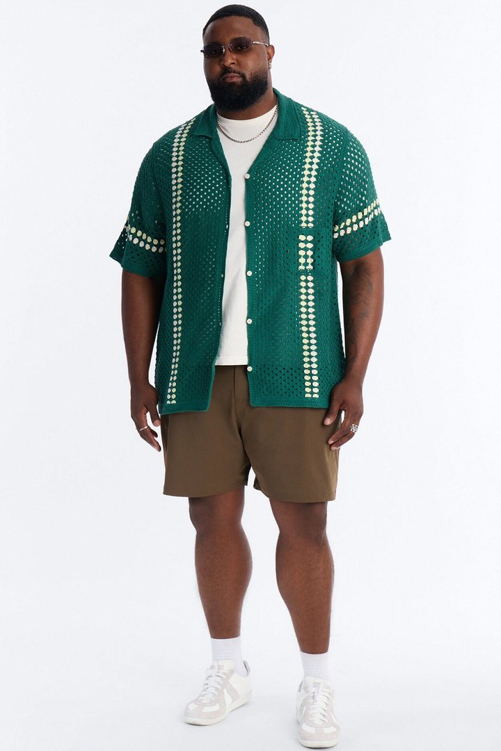 Ivy Club Crochet Button Up Shirt - Green