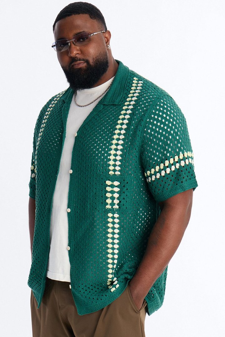 Ivy Club Crochet Button Up Shirt - Green